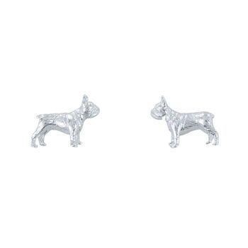 Boucles d'oreilles clous bouledogue français en argent 1