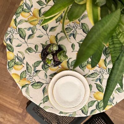 Round Tablecloth, linen-cotton mix, printed | Lemon Linen