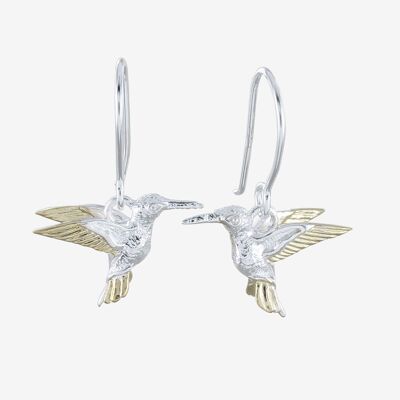 Silver and Golden Hummingbird Drop Earrings