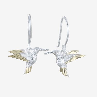 Orecchini pendenti colibrì in argento e oro