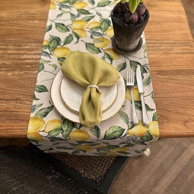 Table Runner Simple, Linen-Cotton Mix, Printed | Lemon Linen