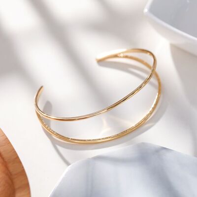 Simple Double Line Adjustable Golden Bangle Bracelet