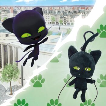 Miraculous Ladybug - Kwami  PLAGG, peluche chat noir pour enfants  - 12 cm - Peluche super douce - A collectionner - Avec yeux pailletés brodés - Mousqueton assorti  
 - Réf : M13017 4