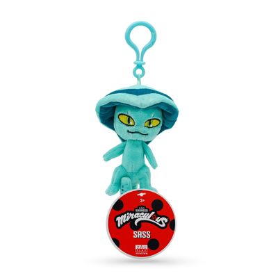 Miraculous Ladybug - Kwami  SASS, peluche serpent pour enfants  - 12 cm - Peluche super douce - A collectionner - Avec yeux pailletés brodés - Mousqueton assorti  
 - Réf : M13018