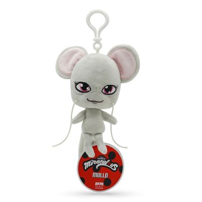 Miraculous Ladybug - Kwami MULLO, rat soft toy for children - 12 cm - Super soft plush - Collectible - With embroidered glitter eyes - Matching carabiner
 - Ref: M13024