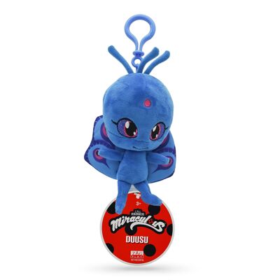 Miraculous Ladybug - Kwami DUUSU Pavo Real Peluche para Niños - 12cm - Peluche Super Suave - Coleccionable - Con Ojos Bordados Con Purpurina - Mosquetón A Juego
 - Ref: M13015