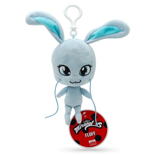 Miraculous Ladybug - Kwami  FLUFF, peluche lapin pour enfants  - 12 cm - Peluche super douce - A collectionner - Avec yeux pailletés brodés - Mousqueton assorti  
 - Réf : M13016