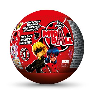 Miraculous Ladybug - Miraball surprise 4-1, jouet pour enfants avec boule en métal à collectionner, peluche Kwami, autocollants pailletés et ruban blanc (Zag Play-Wyncor) - Réf : M14025