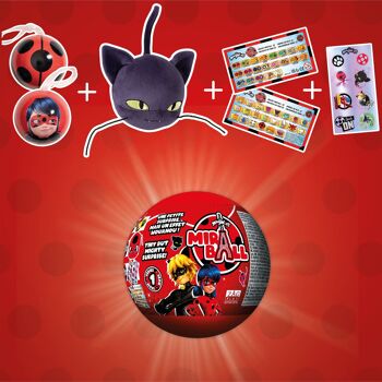 Miraculous Ladybug - Miraball surprise 4-1, jouet pour enfants avec boule en métal à collectionner, peluche Kwami, autocollants pailletés et ruban blanc (Zag Play-Wyncor) - Réf : M14025 2
