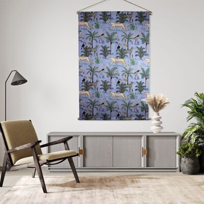 Tapestry with African animal motifs on mango wood