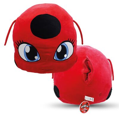 Miraculous Ladybug - Huggie Hideaway Tikki - Cuscino di peluche da 40 cm - Peluche extra morbido - per bambini - con grande tasca segreta con cerniera sul retro - Colore rosso (Wyncor) - Rif: M13029