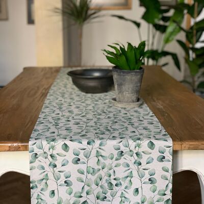 Runner da tavola, cotone riciclato, stampato | Verde