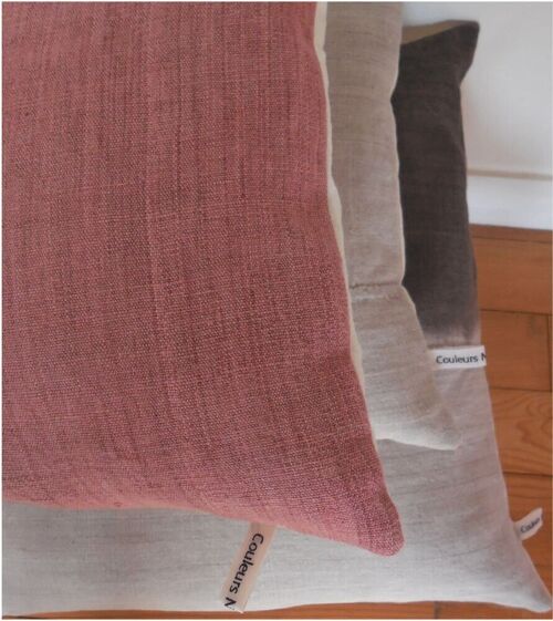 Housse de coussin en chanvre ancien + coussin - teinture végétale - 30x50 cm - vieux-rose