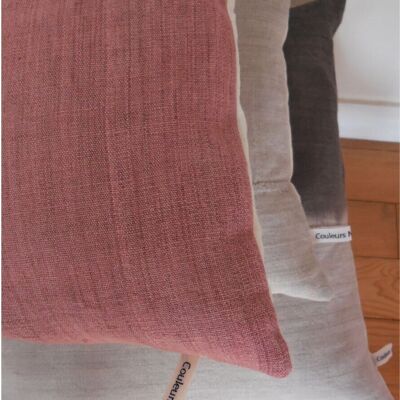 Cushion cover in old hemp + cushion - vegetable dye - 30x50 cm - old pink