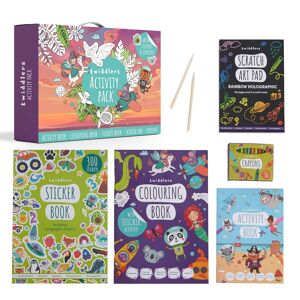 Pack d'activités de voyage pour enfants - Bloc-notes + stylos à gratter en bambou, livre d'activités, livre de coloriage, livre d'autocollants et 36 crayons - Jouets et jeux de voyage