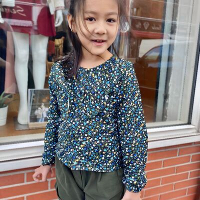 Camisa Liberty floral manga larga con volante para niña