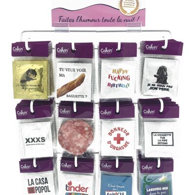 display of 120 humorous condoms