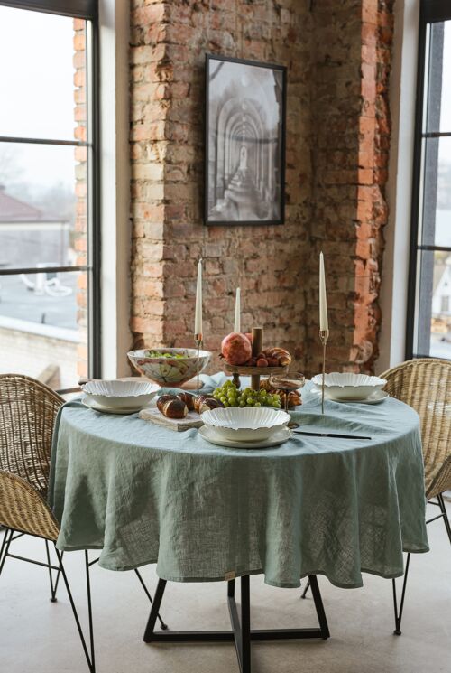 Ocean Mint Linen Tablecloth