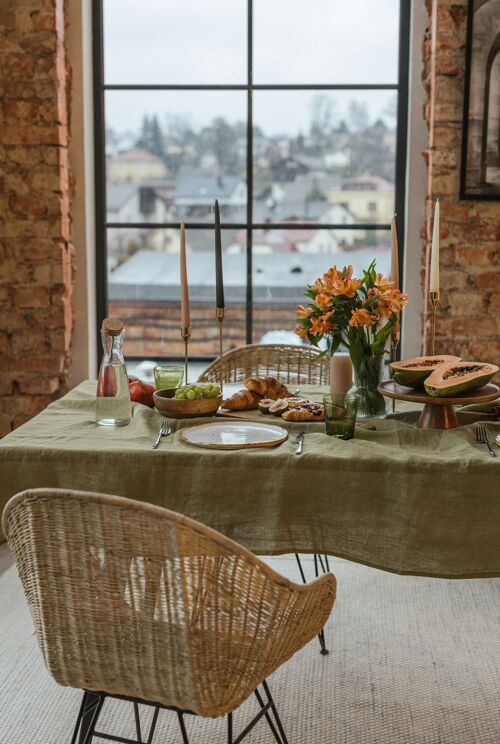 Olive Green Linen Tablecloth