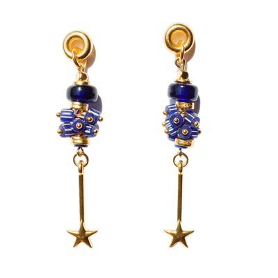 Pendientes largos PUERTO ESTRELLA azul oscuro y oro