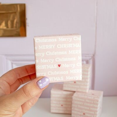 Petite boîte cadeau en carton rose Joyeux Noël