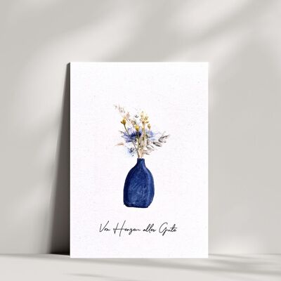 Todo lo mejor del corazón - tarjeta de flores secas