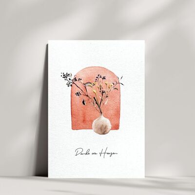 Gracias de corazón - tarjeta con flores secas