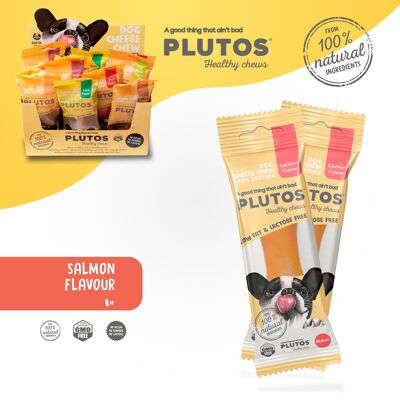 Dog chews treats - PLUTOS Cheese & Salmon Healthy Chew MEDIUM -100% natural, dog treats, dental chews, puppy chews, dog chew, yak, himalayan, protein chew, pet food, pet supplies, pet stores