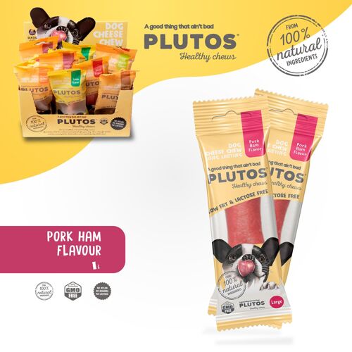 Dog chews treats - PLUTOS Cheese & Pork Ham Chew LARGE -100% natural, dog treats, dental chews, puppy chews, dog chew, yak, himalayan, protein chew, pet food, pet supplies, pet stores