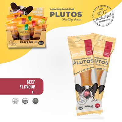 Dog chews treats - PLUTOS Cheese & Beef Chew LARGE -100% natural, dog treats, dental chews, puppy chews, dog chew, yak, himalayan, protein chew, pet food, pet supplies, pet stores