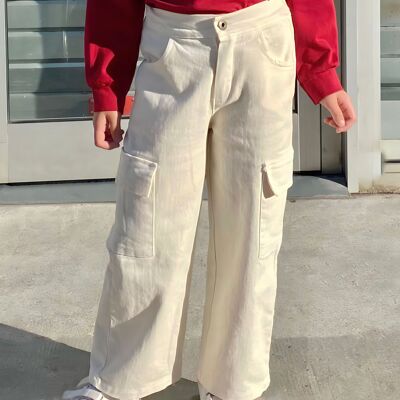 Wide-cut cotton cargo pants for girls
