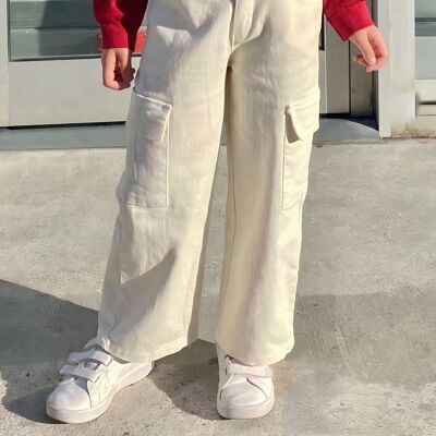 Wide-cut cotton cargo pants for girls