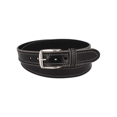 Men's leather casual belt with light stitching black