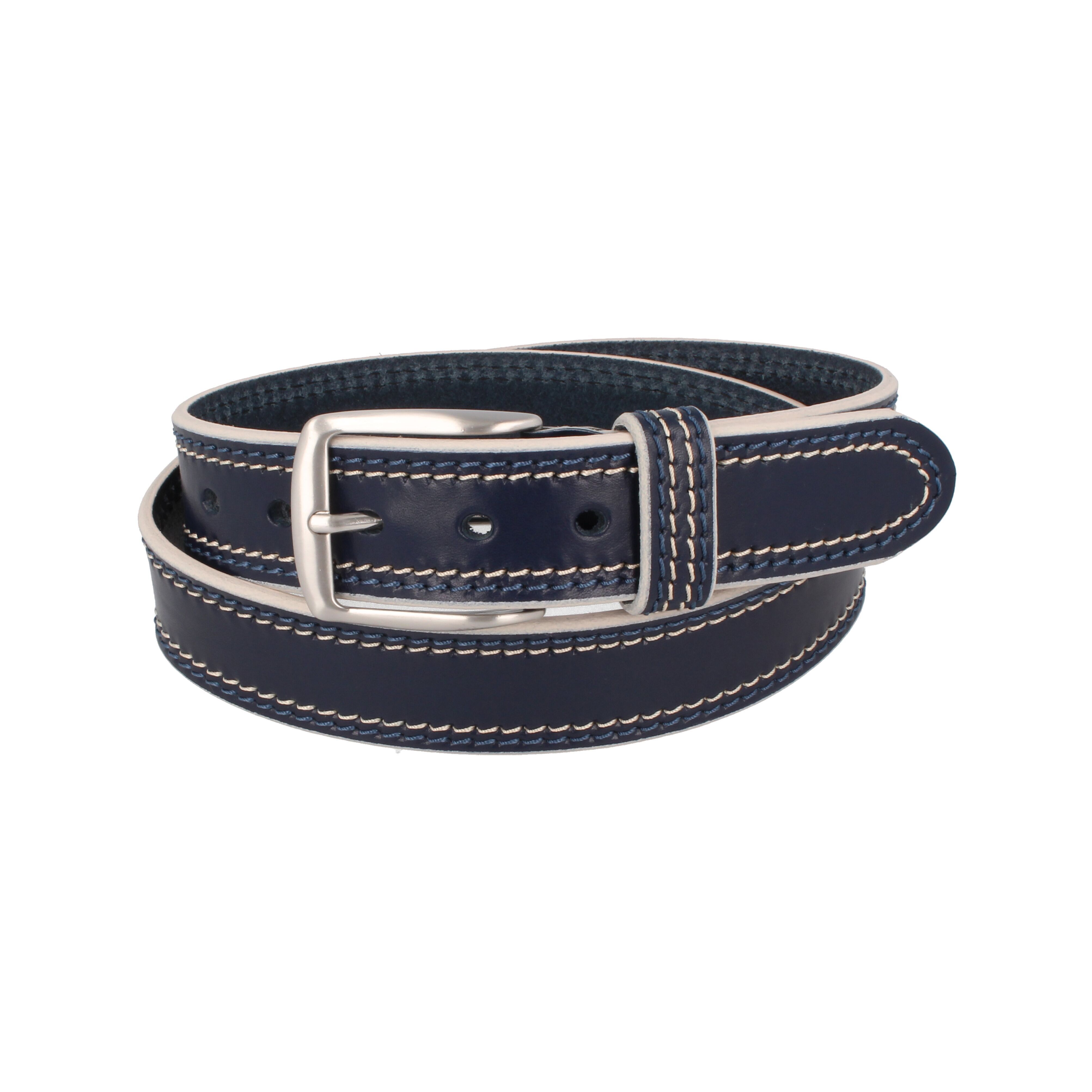 Cintura casual da uomo in pelle con impunture blu navy chiaro