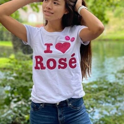 Camiseta de algodón orgánico "I love Rosé", estampado de purpurina