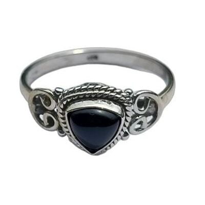 Vintage 925 Sterling Silver Natural Black Onyx Trillion Cut Handmade Ring