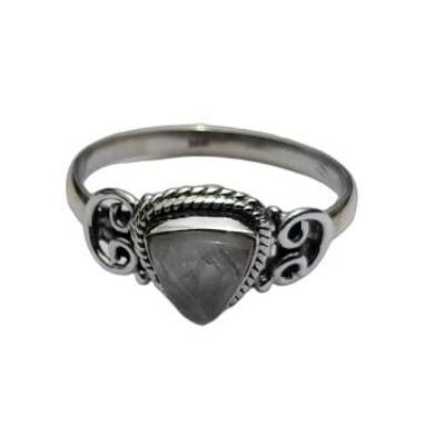 Bellissimo anello fatto a mano in argento sterling 925 vintage con pietra di luna arcobaleno trilioni