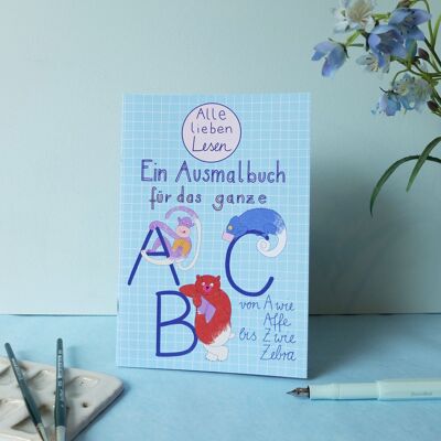 Libro para colorear ABC leyendo animales para niños