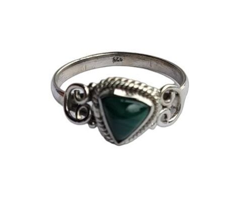 Elegant Trillion Malachite Stone 925 Sterling Silver Handmade Ring