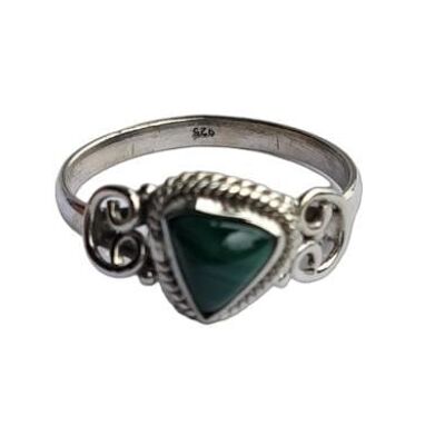 Elegante anillo hecho a mano de plata esterlina 925 con piedra de trillón de malaquita