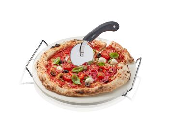 Pierre à pizza avec support + coupe-pizza DARIOSO, rond 1