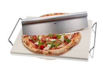 Pierre à pizza avec cadre + couteau à découper DARIOSO, carré 1