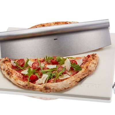 Piedra para pizza con marco + cuchillo para picar DARIOSO, cuadrada