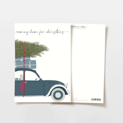 Postal de coche de Navidad con regalos y árbol, certificado FSC