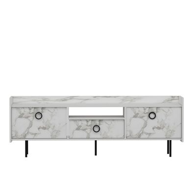 TV lowboard Büsra white wood and marble look 3 doors 184x63x37 cm