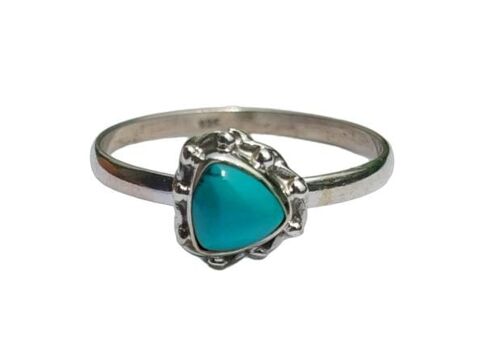 Blue Turquoise Trillion Cut Vintage Designed 925 Sterling Silver  Handmade Ring