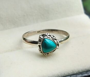 Bague faite à la main en argent sterling 925, coupe vintage, bleu turquoise, trillion 3