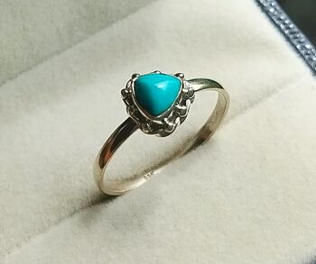 Bague faite à la main en argent sterling 925, coupe vintage, bleu turquoise, trillion 4