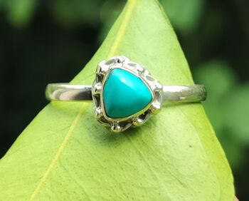 Bague faite à la main en argent sterling 925, coupe vintage, bleu turquoise, trillion 6