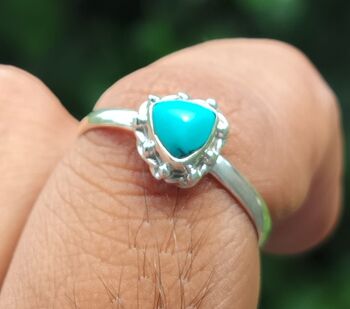 Bague faite à la main en argent sterling 925, coupe vintage, bleu turquoise, trillion 7